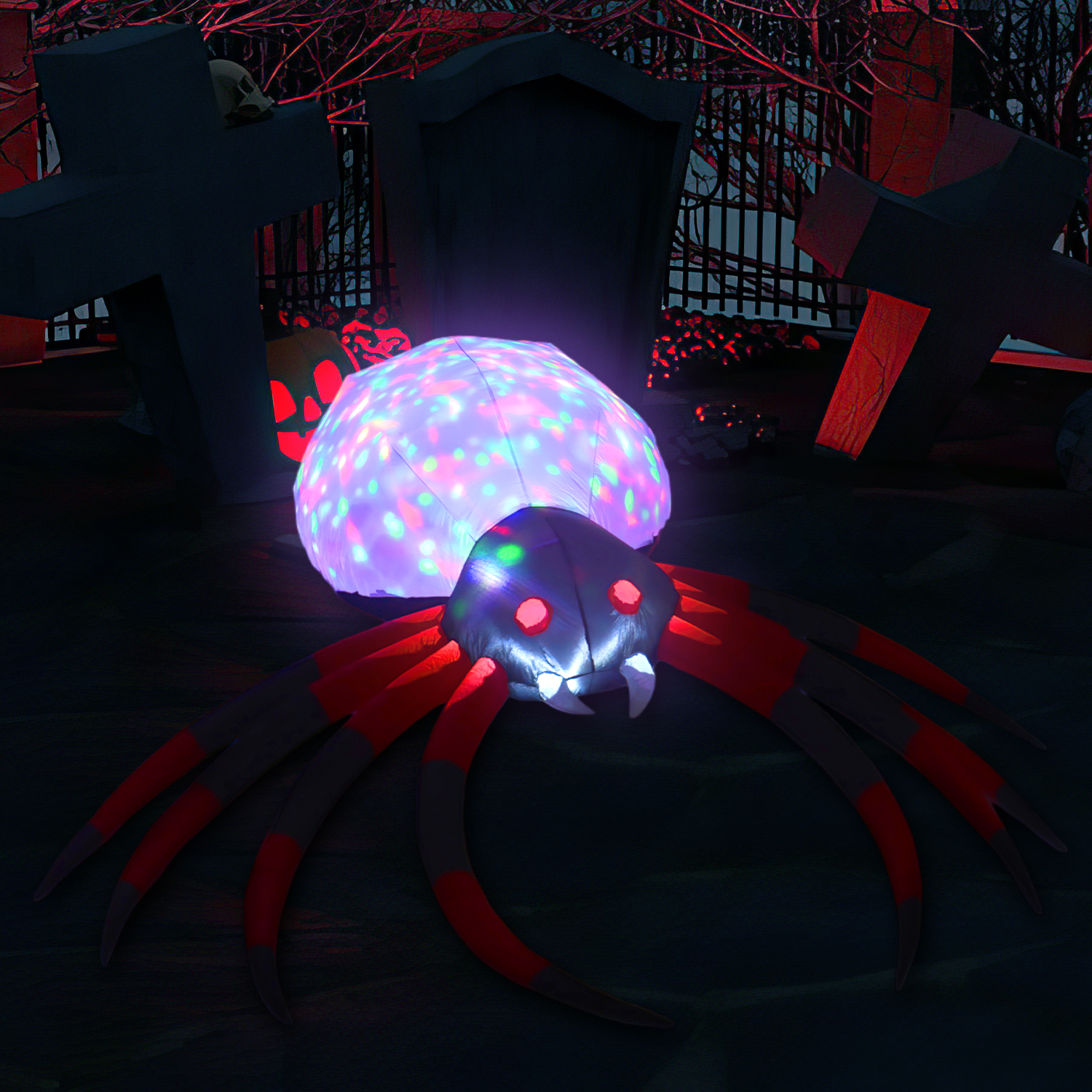 Inflable Halloween Araña Gigante Spider Luz Led 2.3 Mts negro/rojo