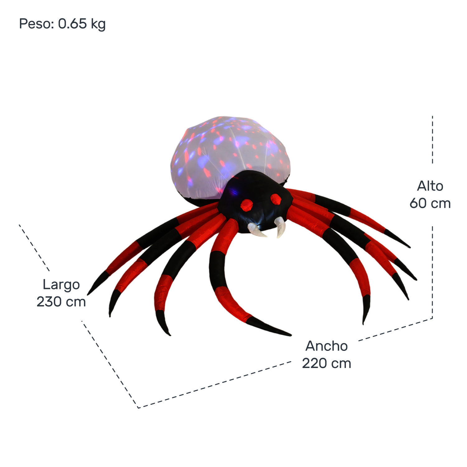 Inflable Halloween Araña Gigante Spider Luz Led 2.3 Mts negro/rojo