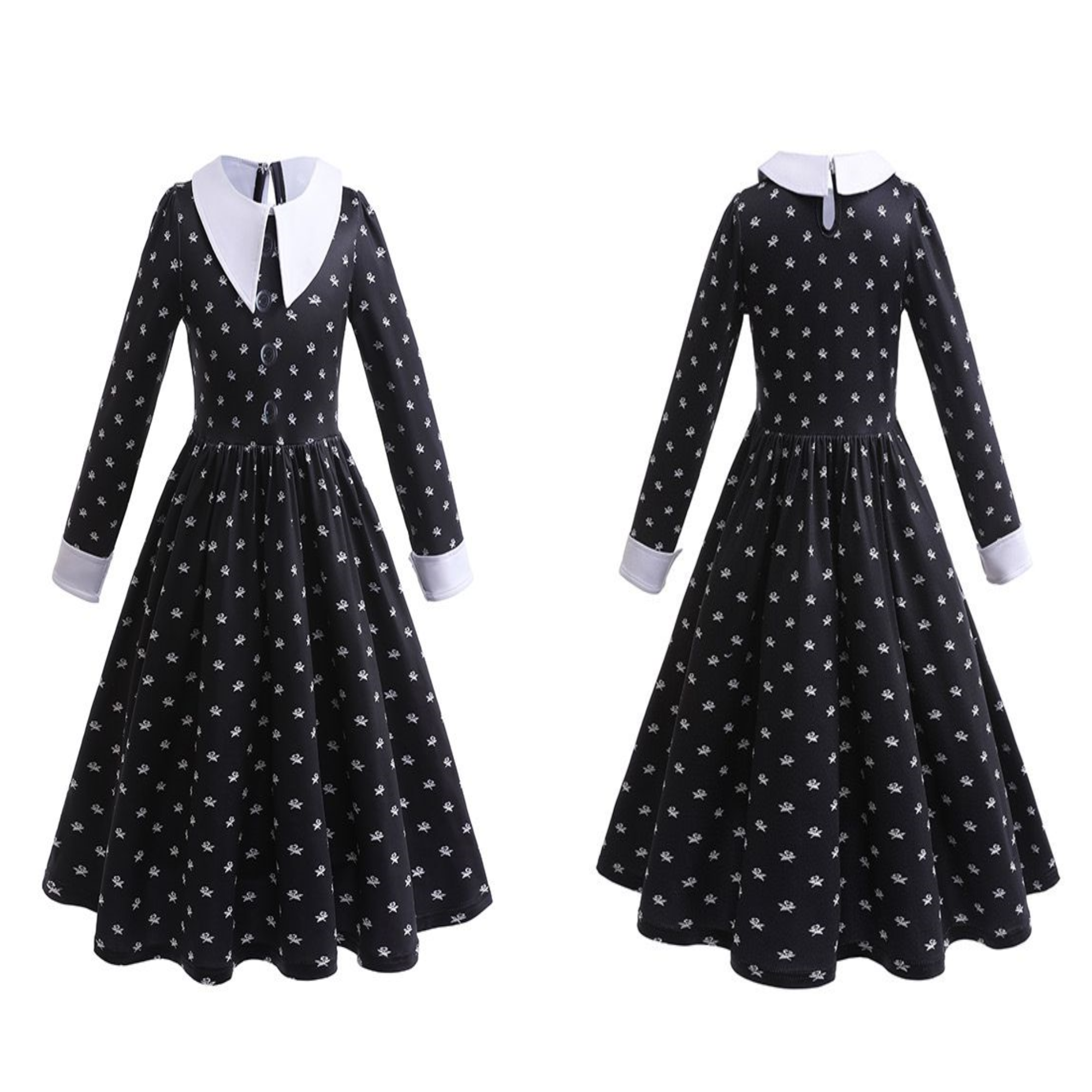 Disfraz alusivo a la historia de Merlina Vestido Manga Larga Con Estampado 