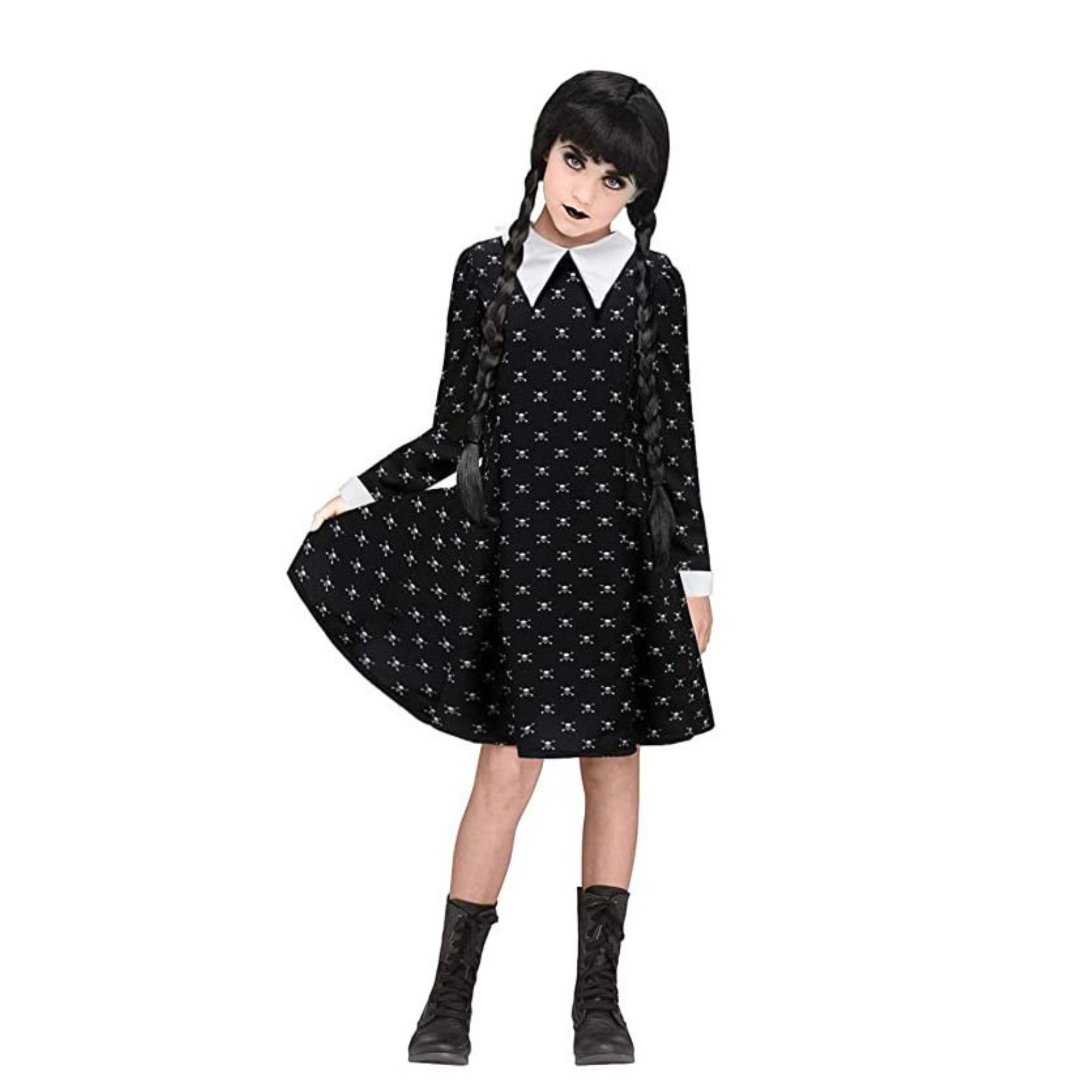 Disfraz alusivo a la historia de Merlina Vestido Manga Larga Con Estampado 