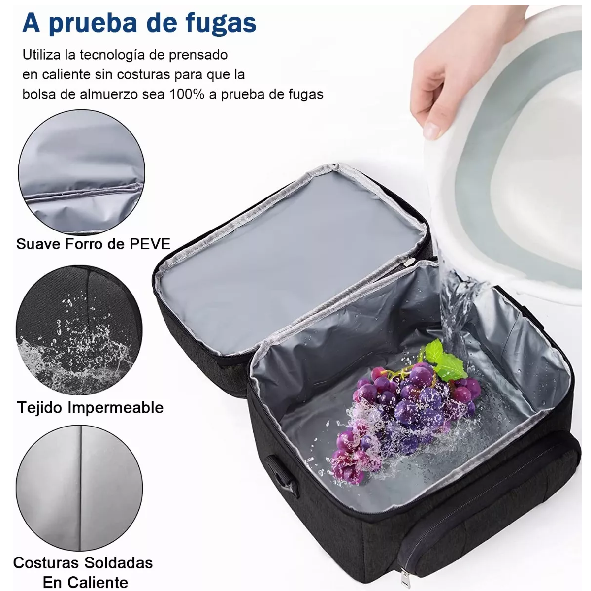 Loncheras Termicas Aislante De Gran Portátil Escuela,trabajo Negro