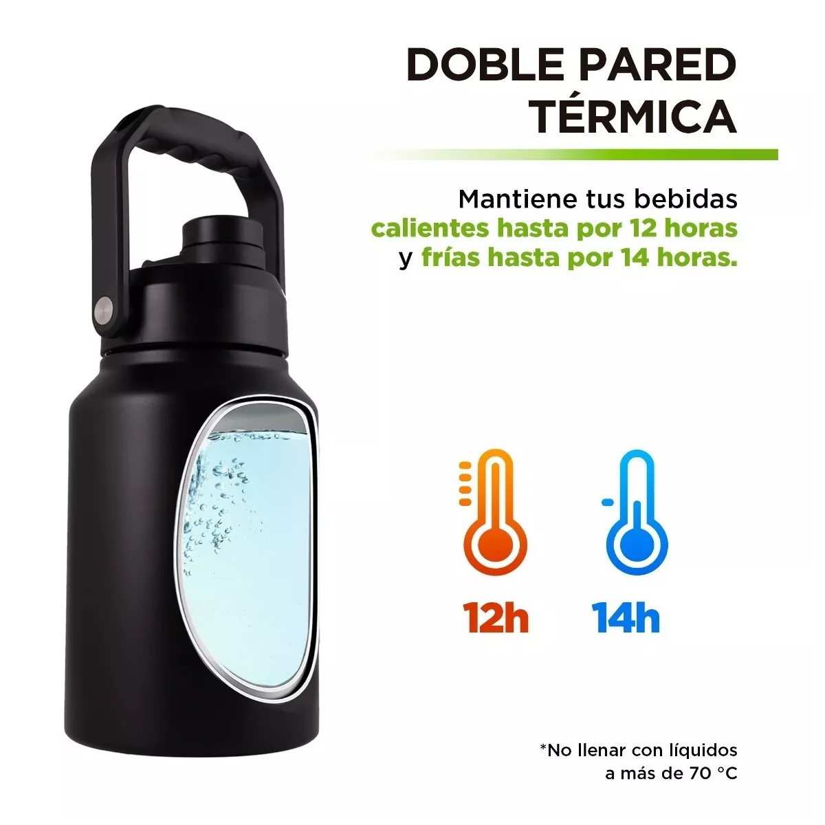 Termo Acero Inoxidable Doble Pared Extra Grande 1.89 Litros Color Negro