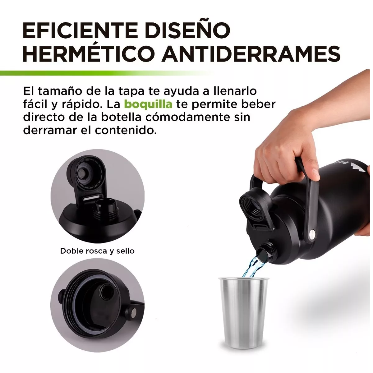 Termo Acero Inoxidable Doble Pared Extra Grande 1.89 Litros Color Negro