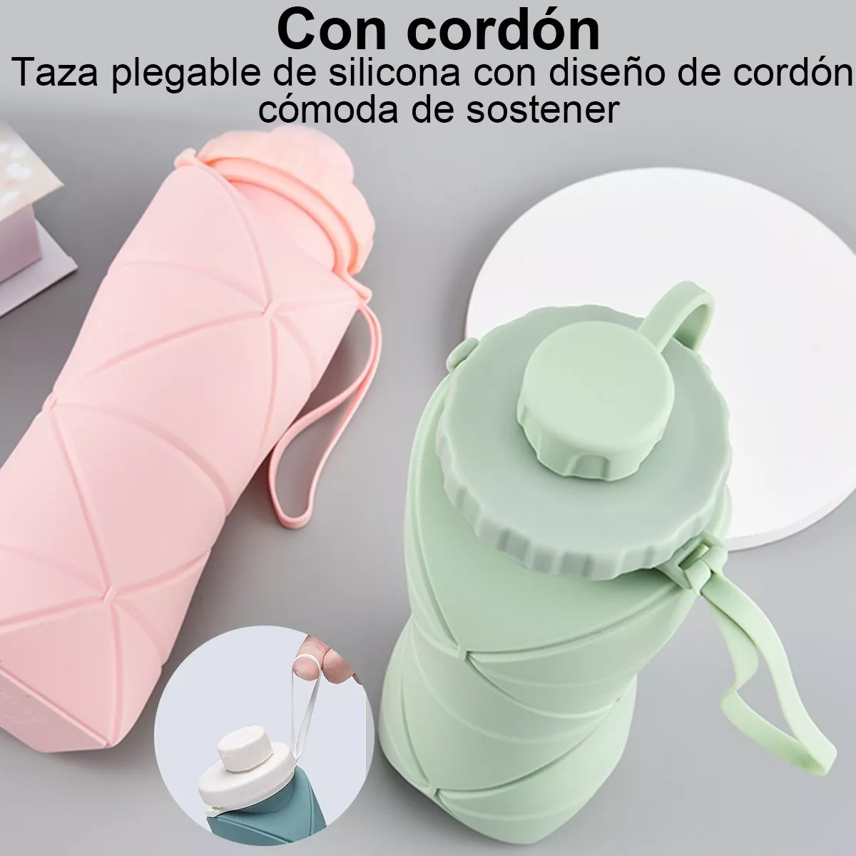 Botella Agua Plegable Silicon Viaje Oficina Fitness Vaso Rosa
