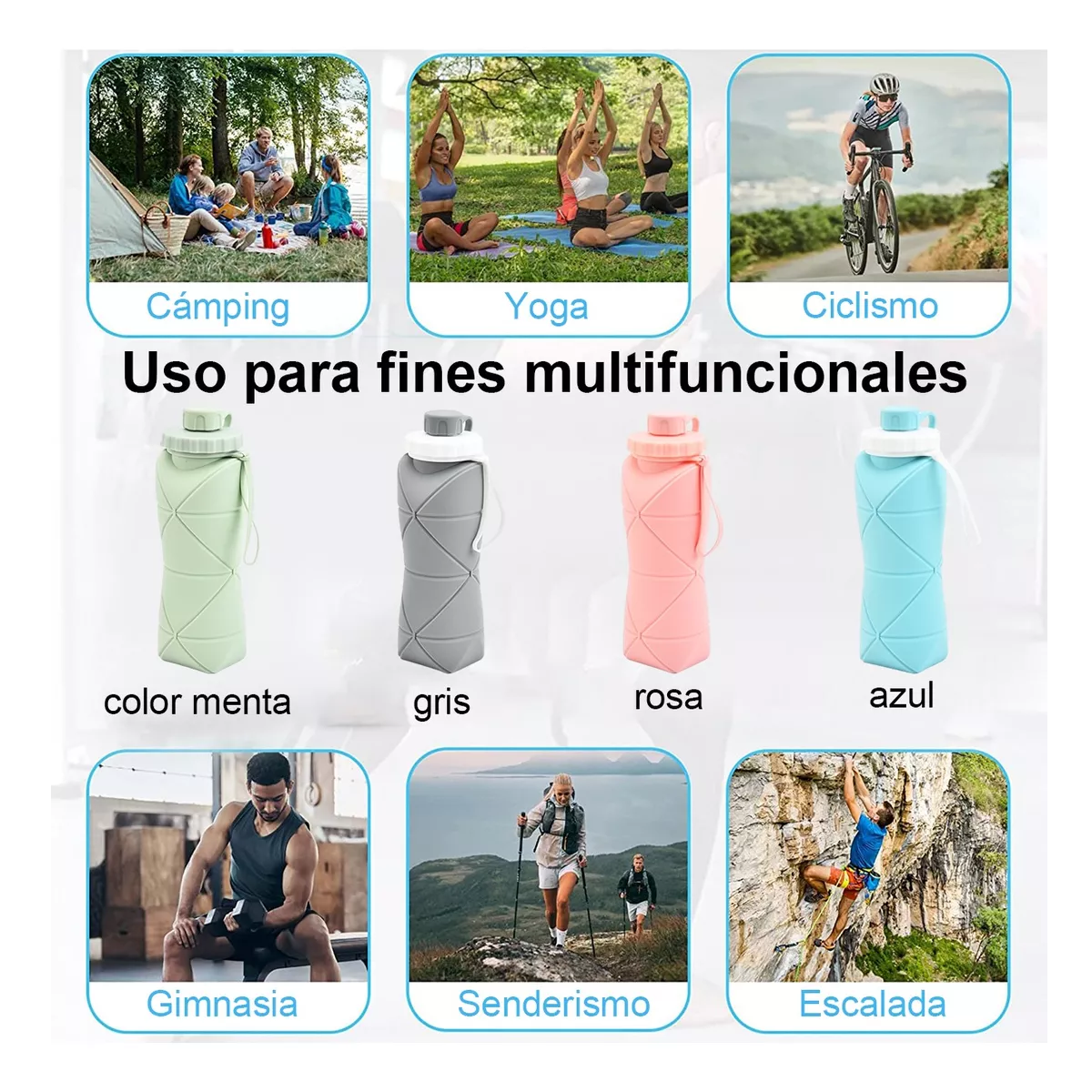 Botella Agua Plegable Silicon Viaje Oficina Fitness Vaso Rosa