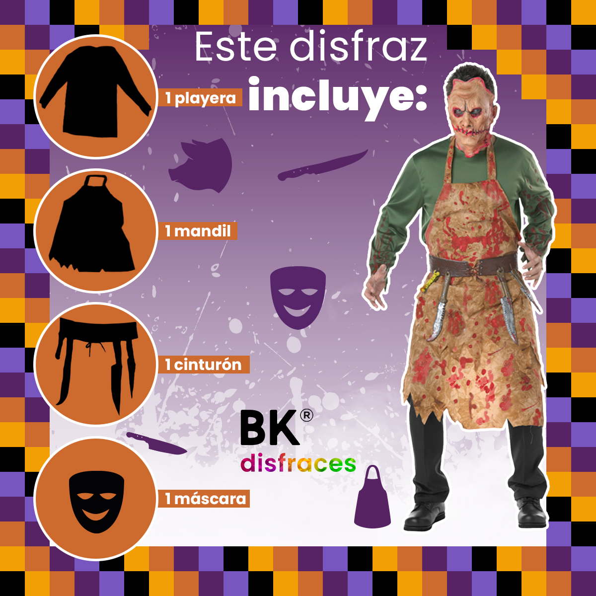 Disfraz de Halloween carnicero de tela fiesta disfraces día de muertos unitalla adulto