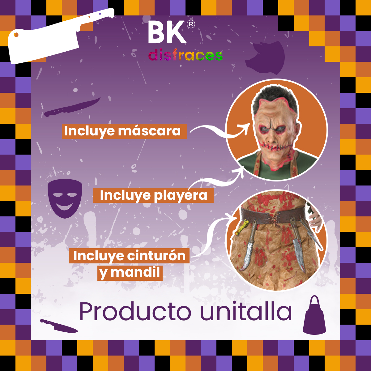 Disfraz de Halloween carnicero de tela fiesta disfraces día de muertos unitalla adulto