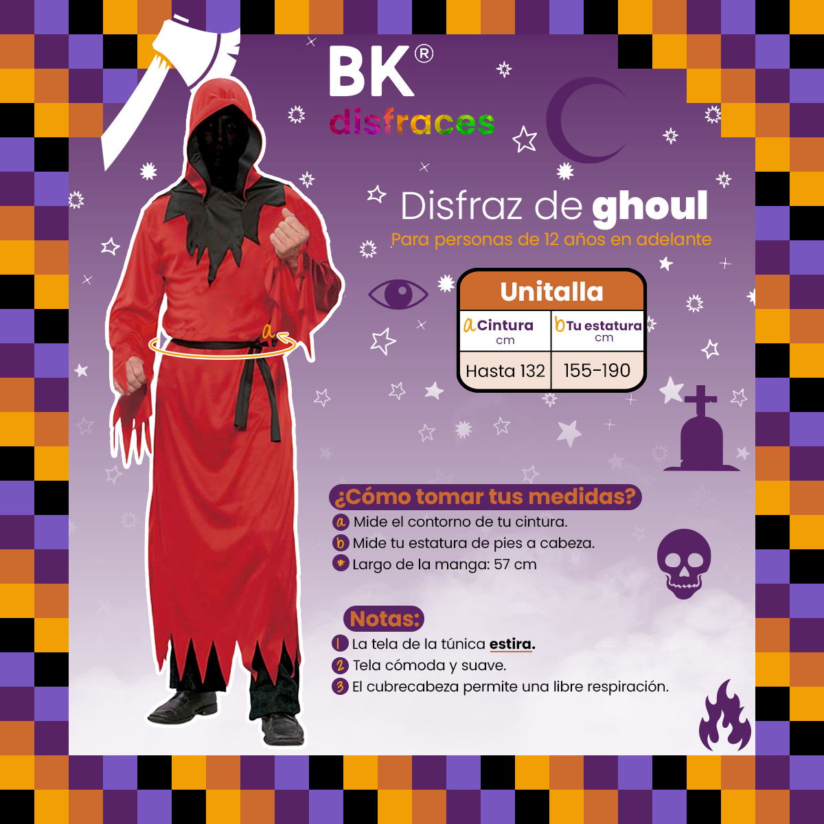 Disfraz de Halloween fantasma rojo de tela fiesta disfraces día de muertos unitalla adulto
