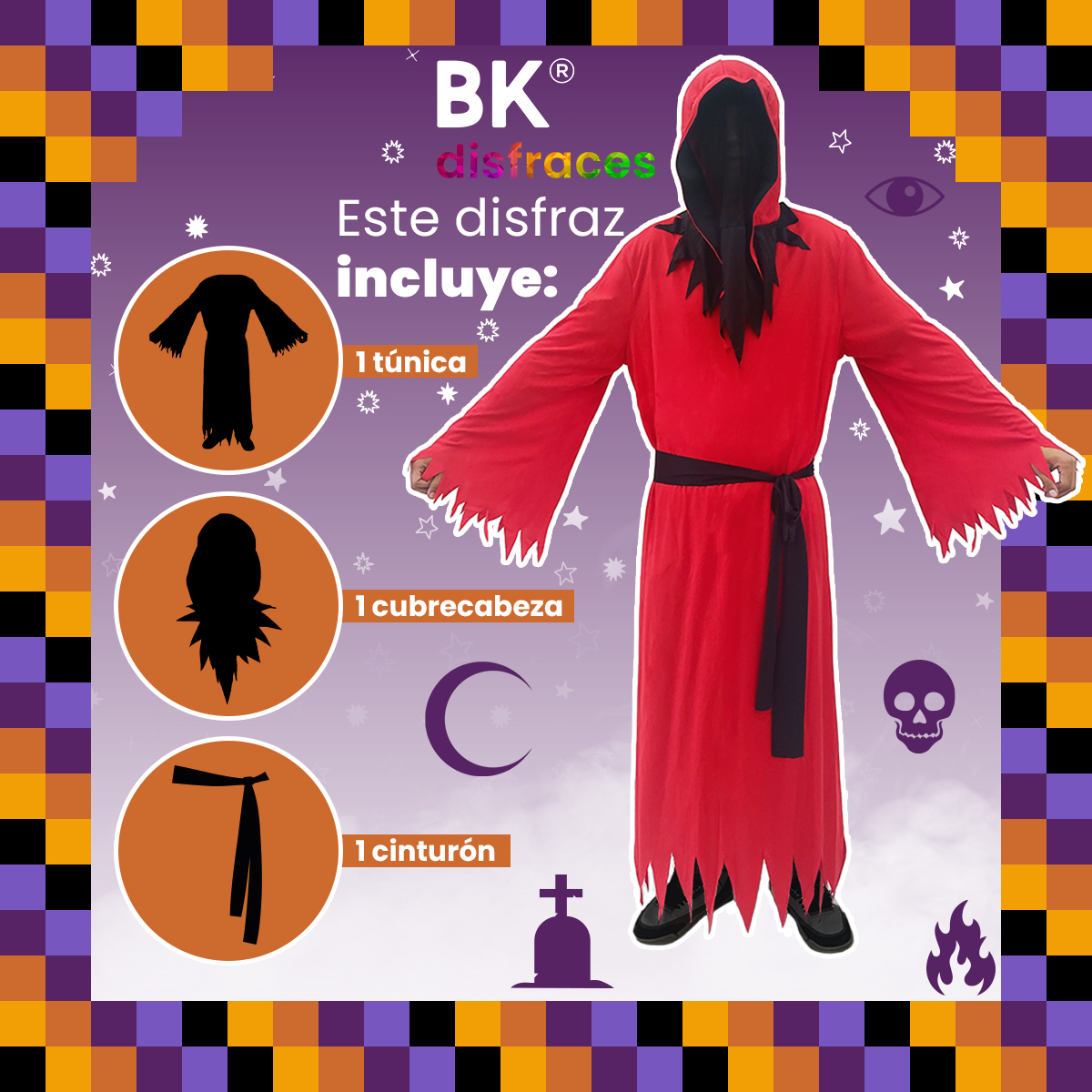 Disfraz de Halloween fantasma rojo de tela fiesta disfraces día de muertos unitalla adulto