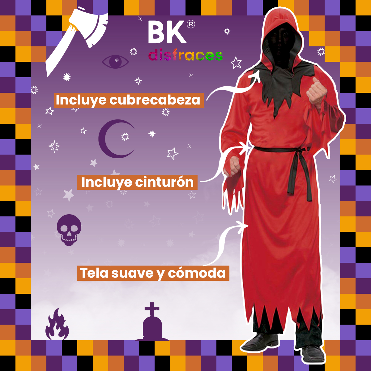 Disfraz de Halloween fantasma rojo de tela fiesta disfraces día de muertos unitalla adulto