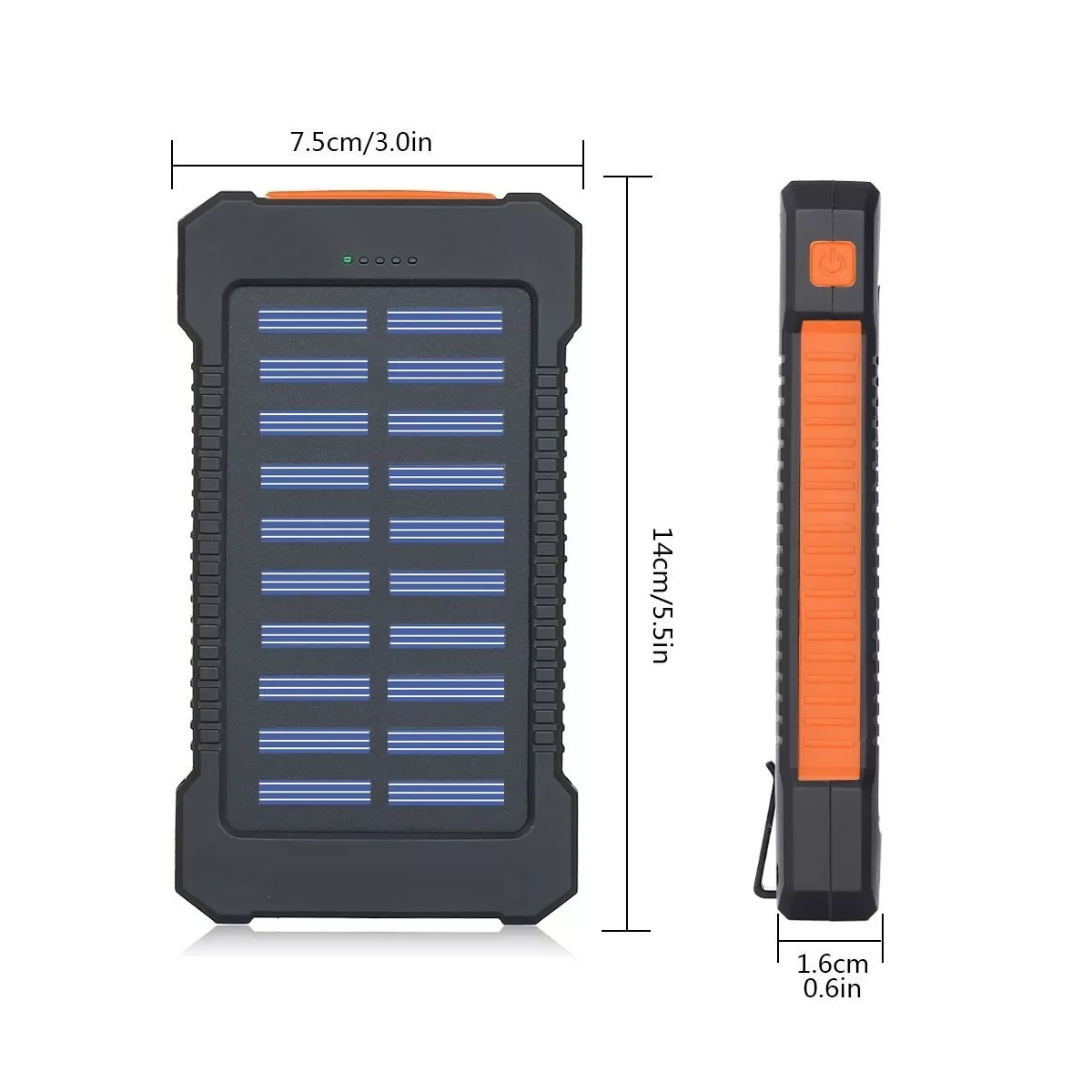 Solar Power Bank Portatil 12000mah Dual Puerto Con Linterna Naranja