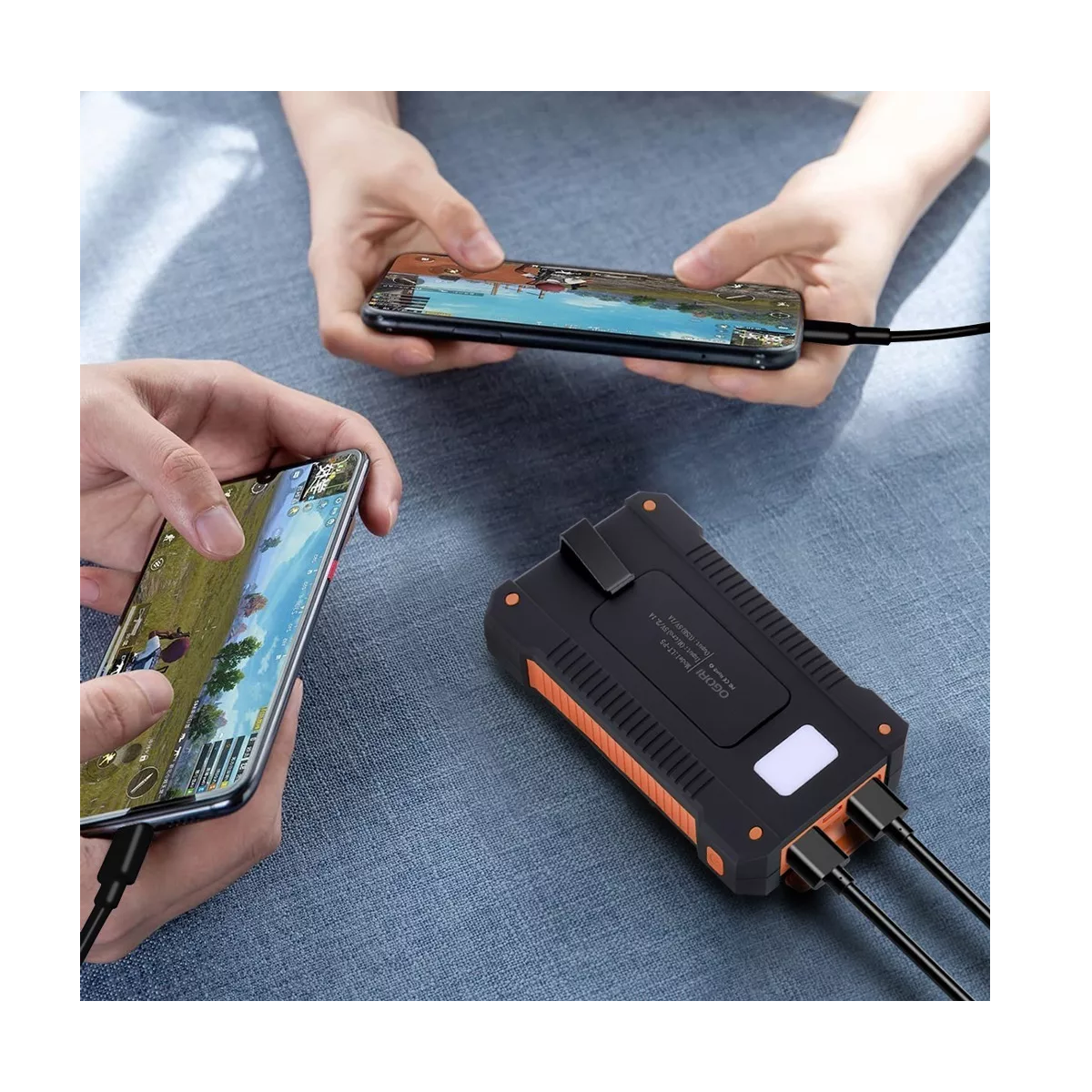 Solar Power Bank Portatil 12000mah Dual Puerto Con Linterna Naranja