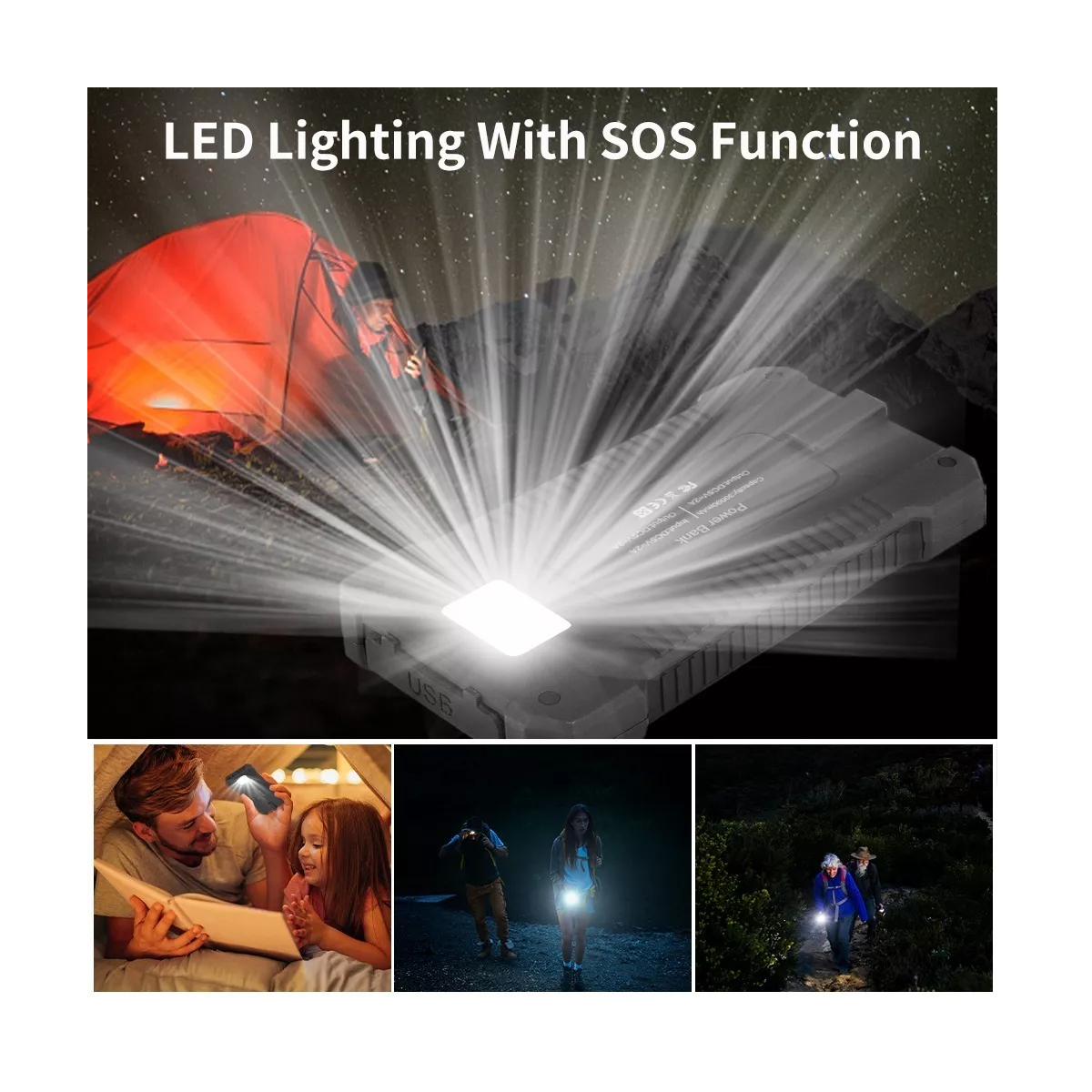 Solar Power Bank Portatil 12000mah Dual Puerto Con Linterna Naranja