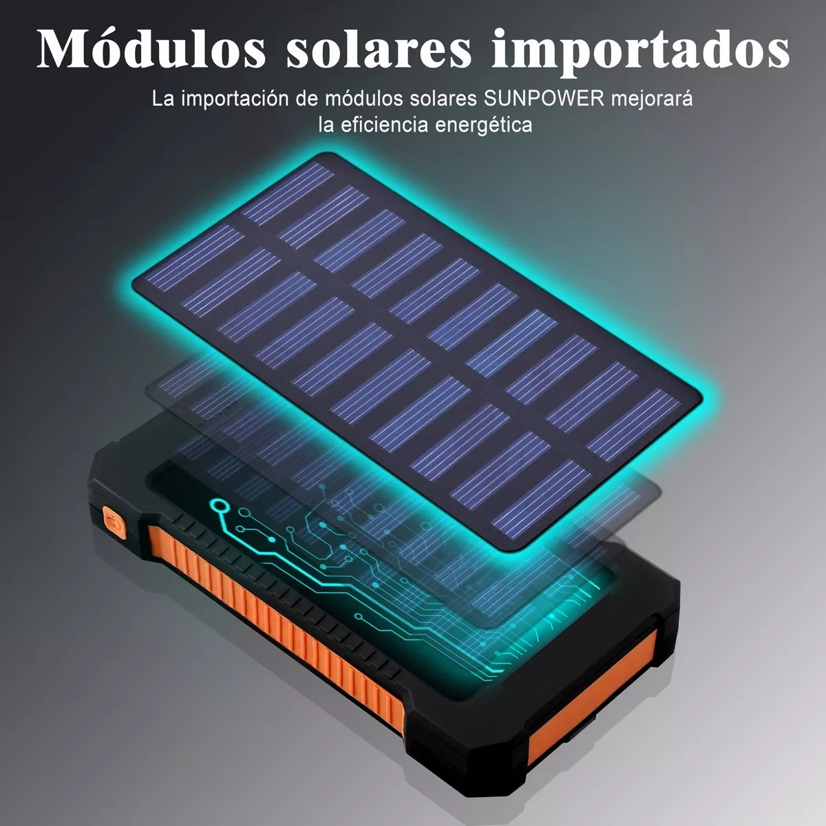 Solar Power Bank Portatil 12000mah Dual Puerto Con Linterna Naranja