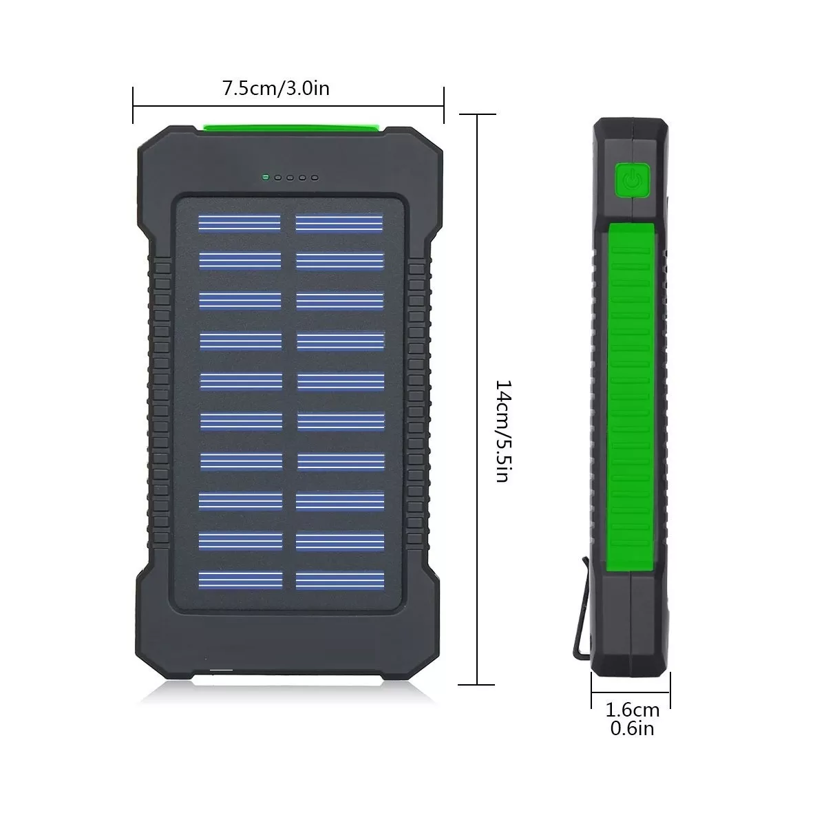 Solar Power Bank Portatil 12000mah Dual Puerto Con Linterna Verde