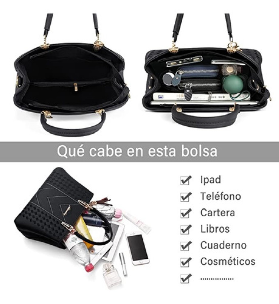 Bolsa Mano Para Mujer De Moda Negro con gato colgante