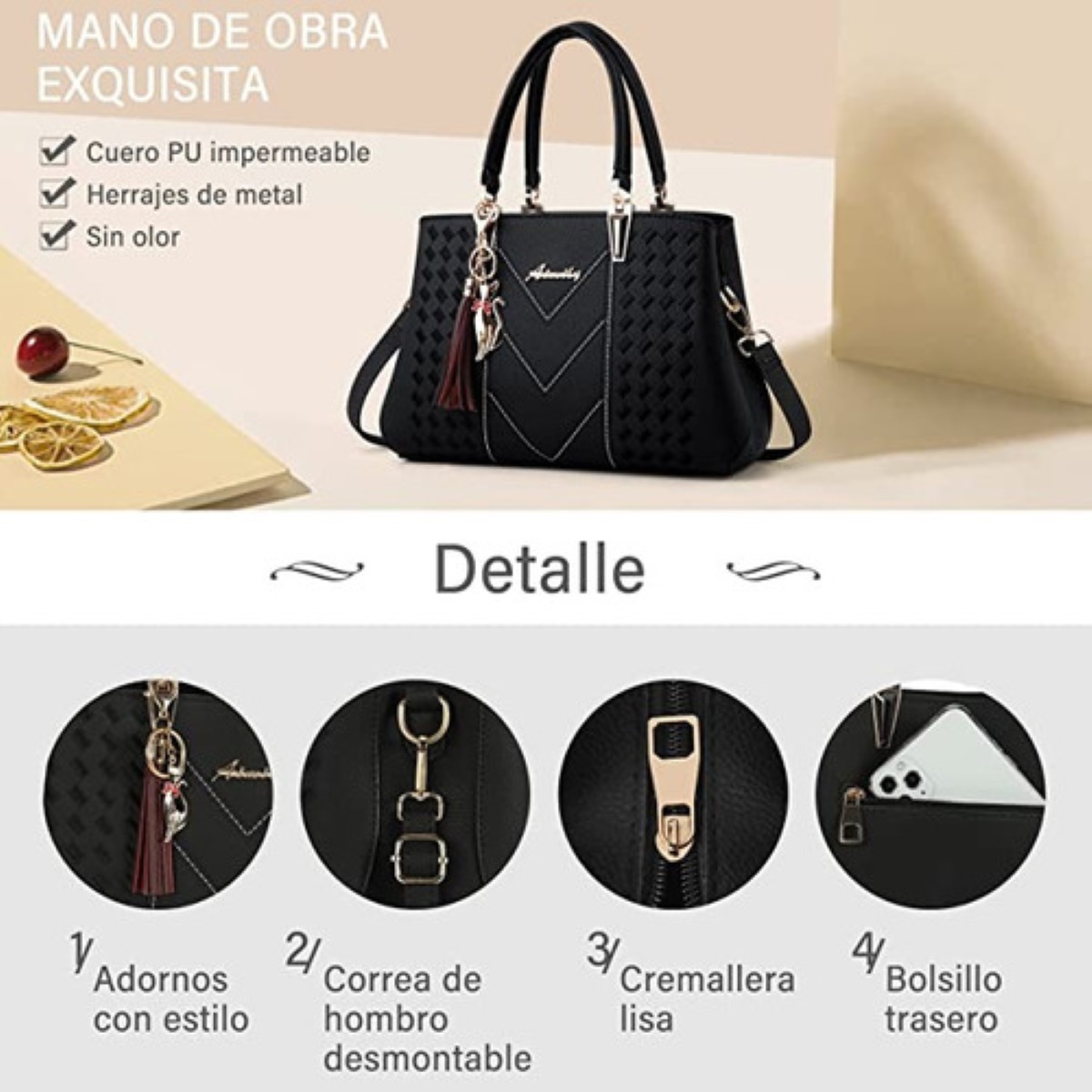 Bolsa Mano Para Mujer De Moda Negro con gato colgante