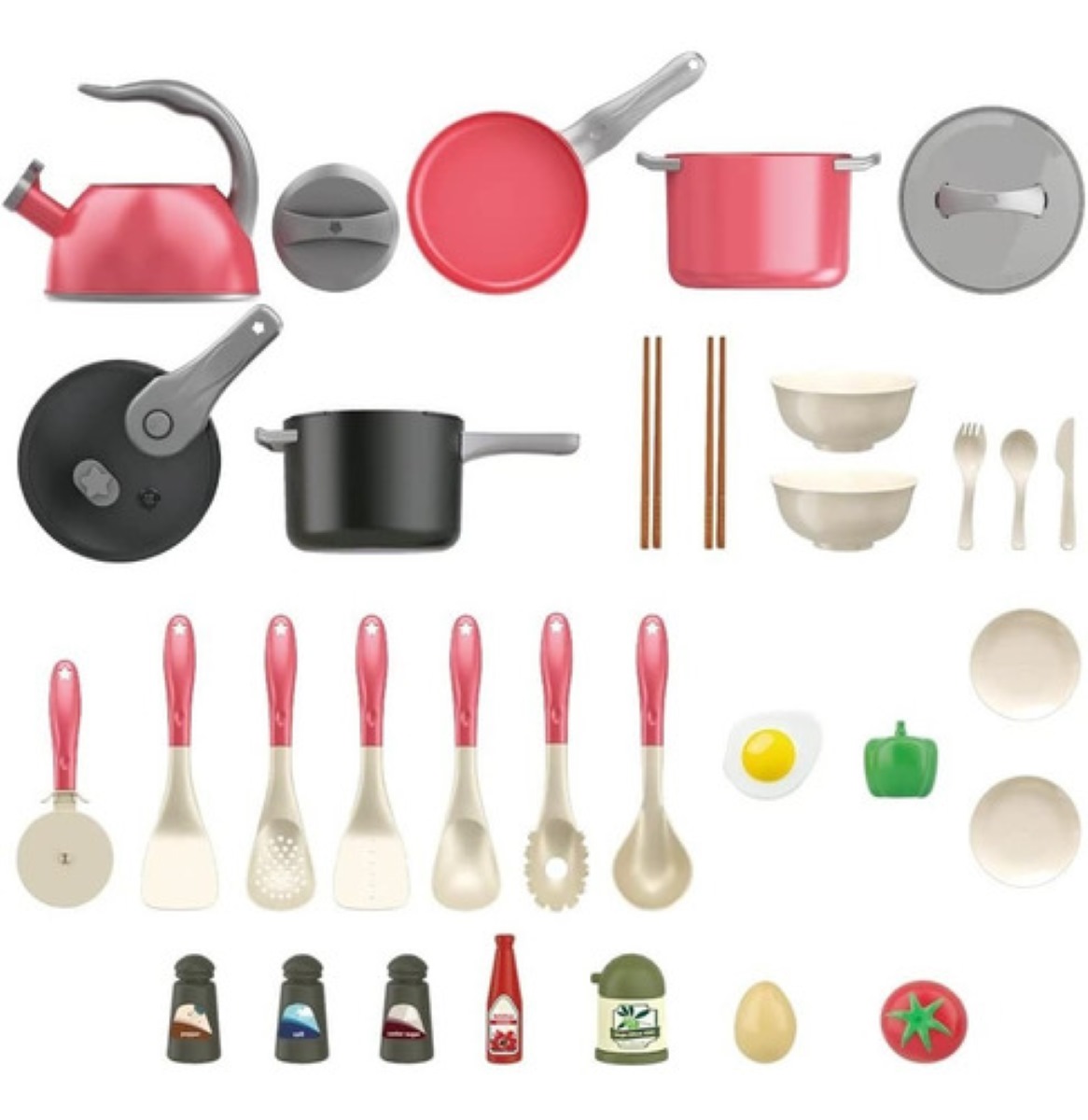 Juguete Utensilios De Cocina Con Ollas Y Sartenes 32pzs Rosa