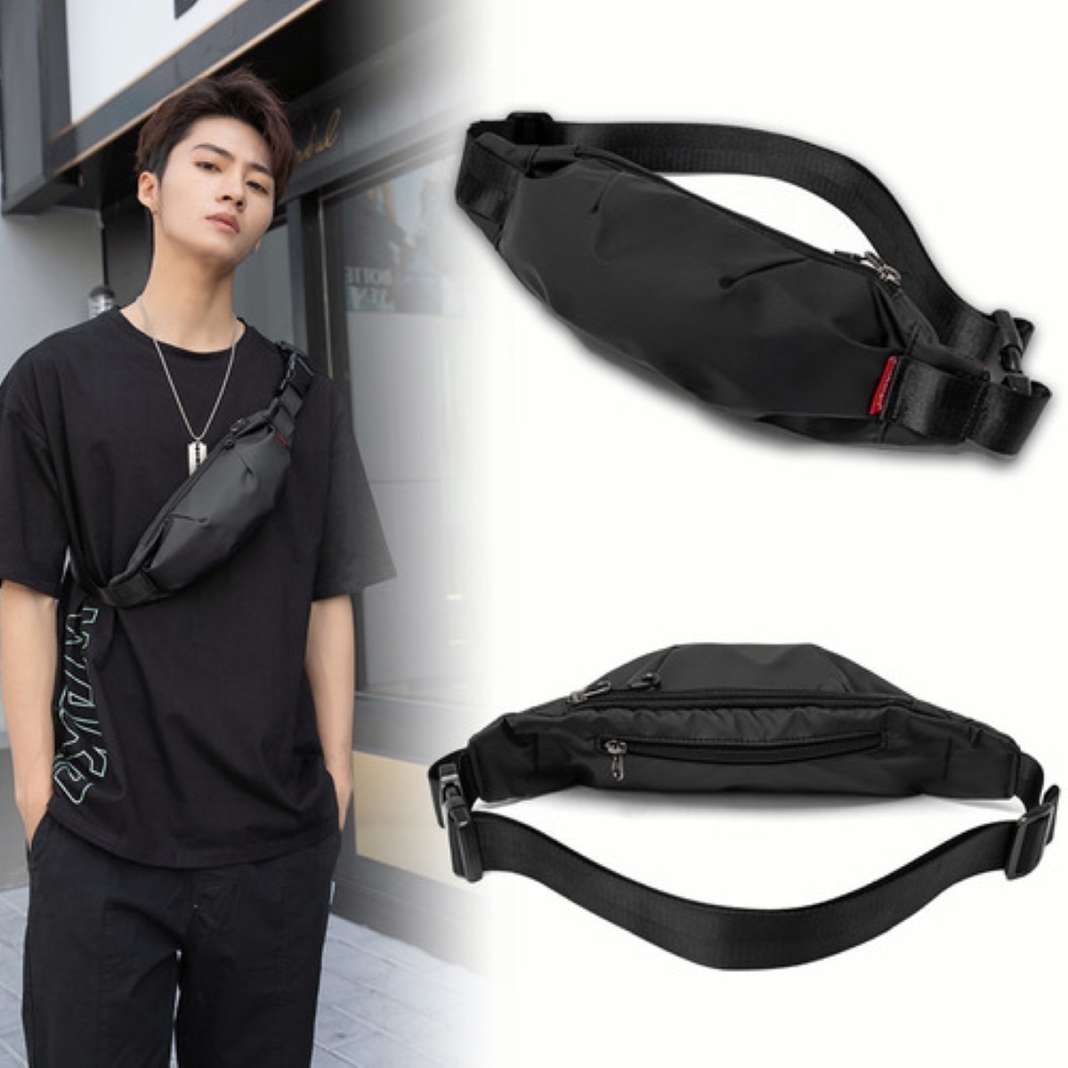 Bolsa De Cinturón Impermeable Para Hombre Negro