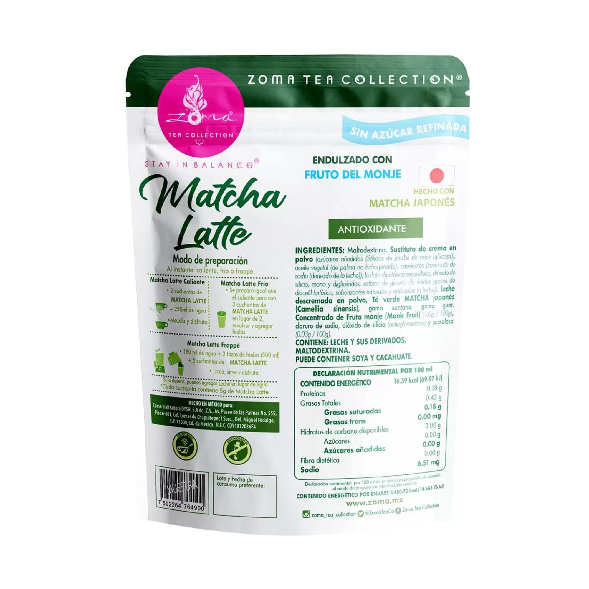 Zoma Tea Té Verde Matcha Latte 800g