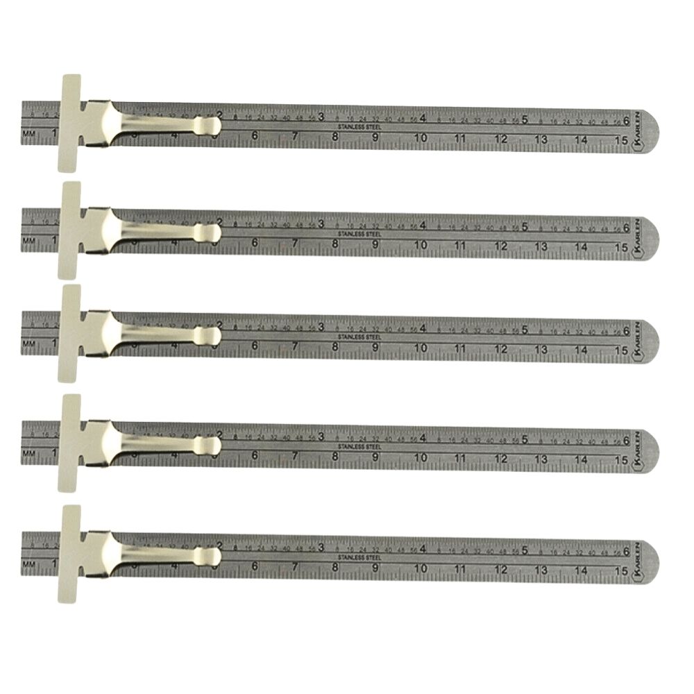 5 Unidades Regla Metalica de Acero inoxidable de 15 centímetros con 64 avos de graduación Karlen Color Plata