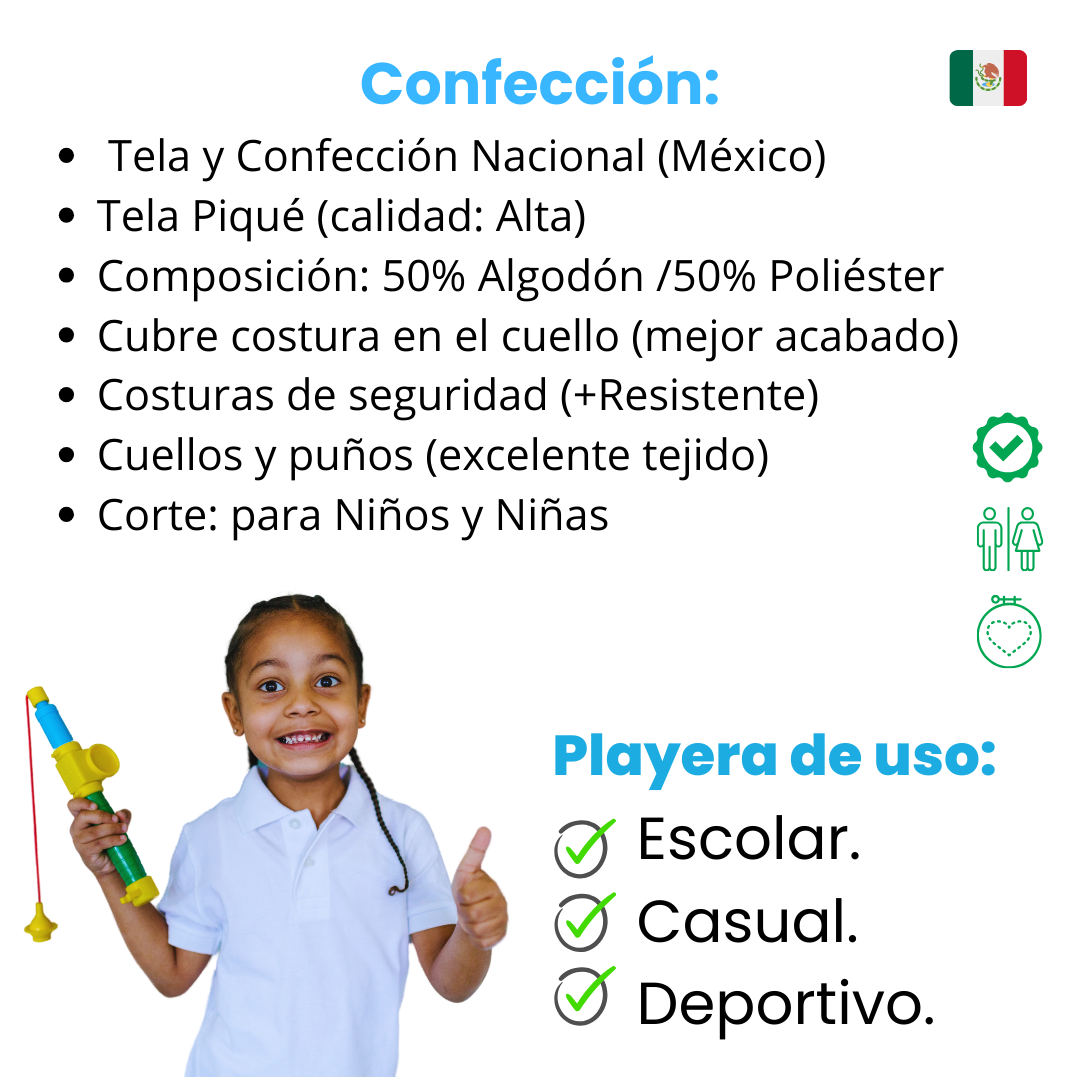 Playera Tipo Polo para Niñas-Niños, Tallas 4-16, Casual/ Sport / Escolar (x3 pzas)