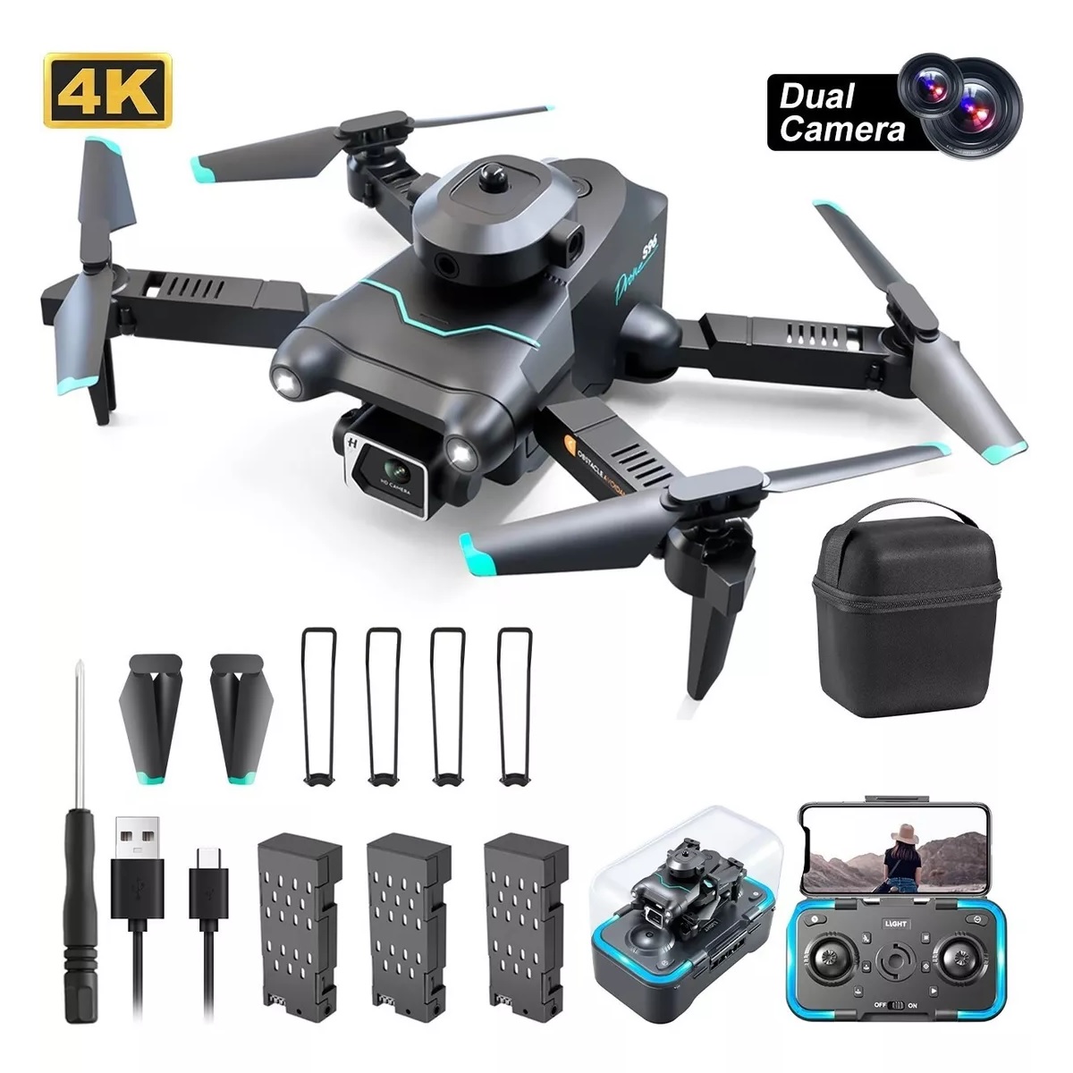 Mini Dron Control Remoto S96 Cámara Doble 4k Hd 3 Baterías