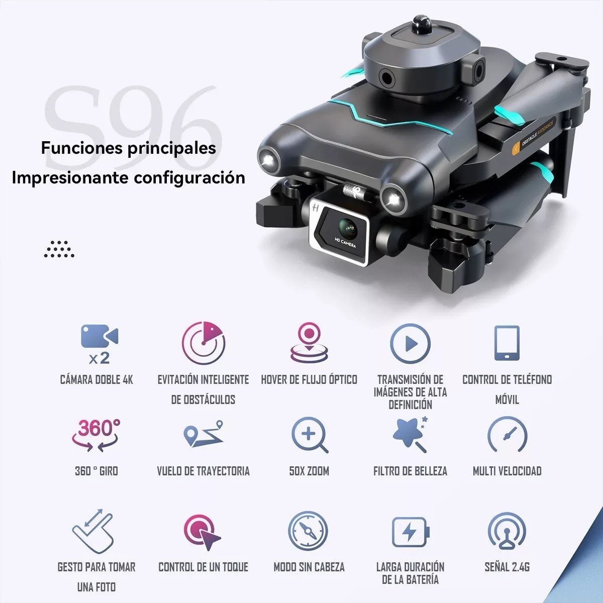 Mini Dron Control Remoto S96 Cámara Doble 4k Hd 3 Baterías