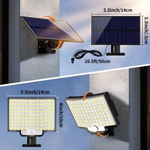 Luces solares para exteriores, 106 luces LED de 3000 lm con sensor de  movimiento alimentado por energía solar con control remoto, luces de pared  de