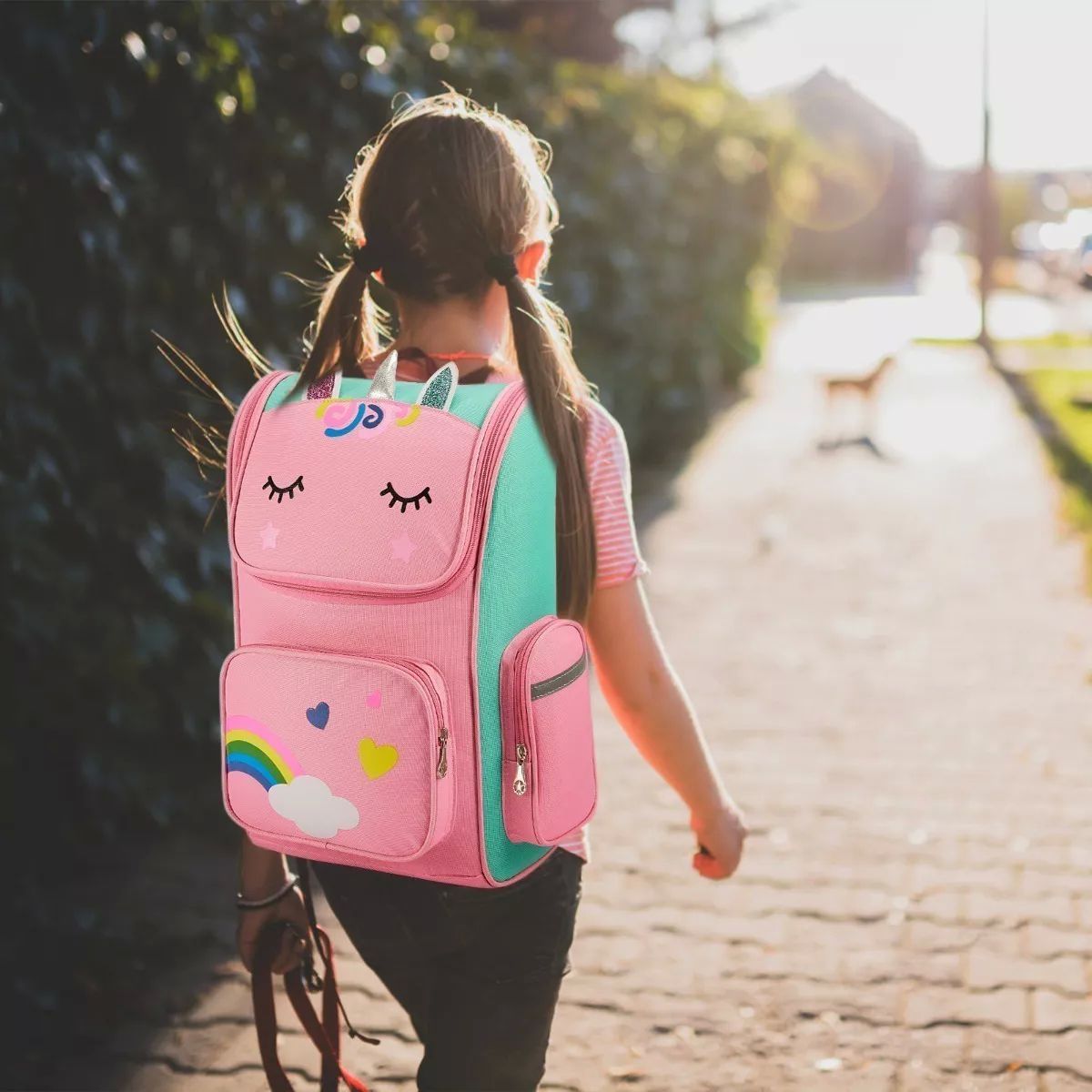 Mochila para niña de unicornio rosa preescolar primaria