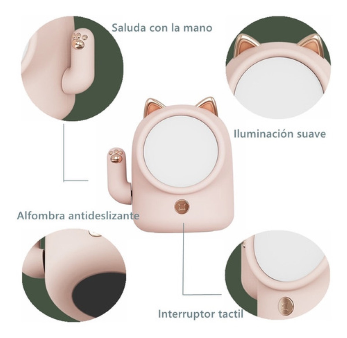 Lampara de mesa gato pantalla blanco estructura rosa