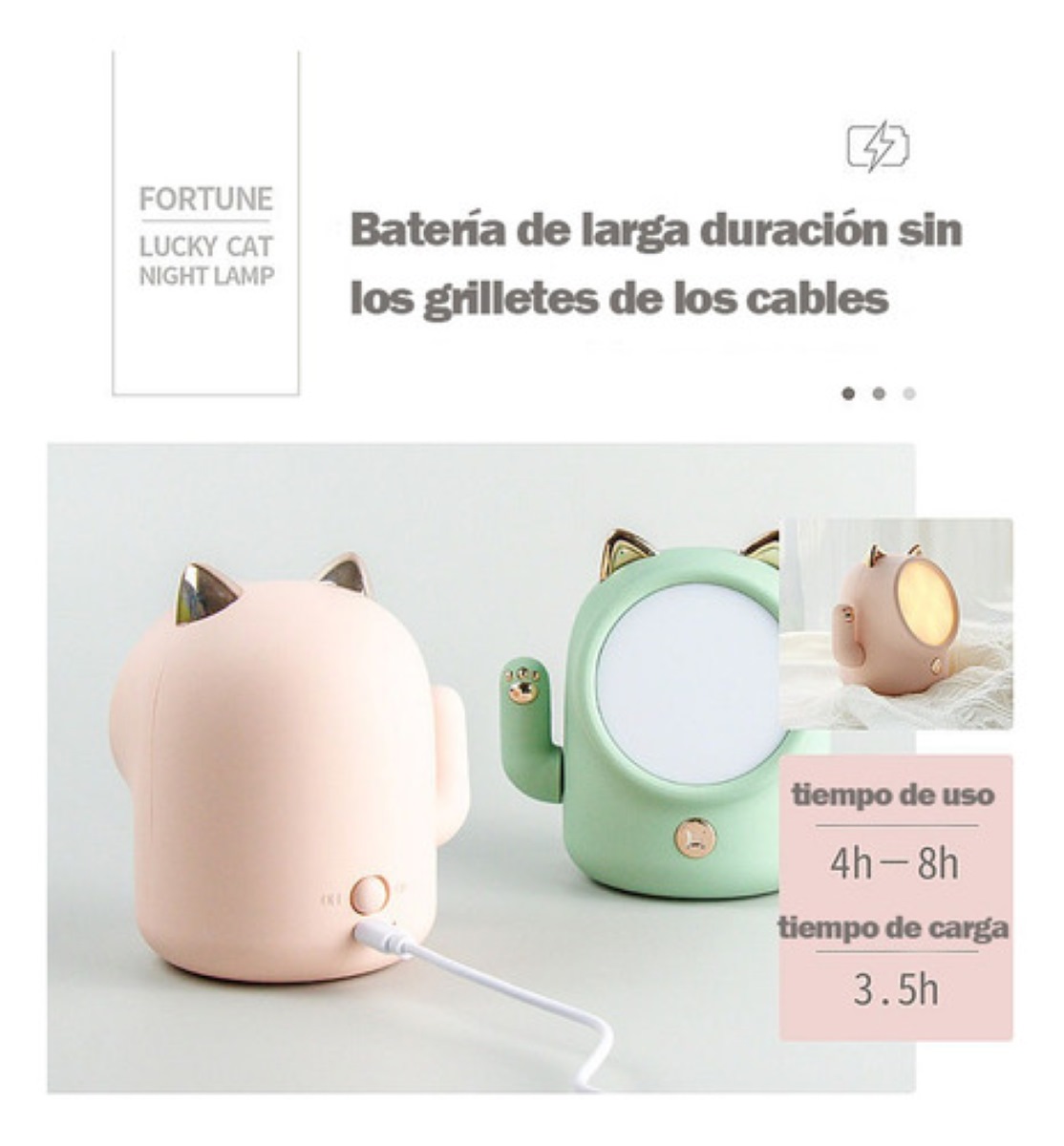 Lampara de mesa gato pantalla blanco estructura rosa