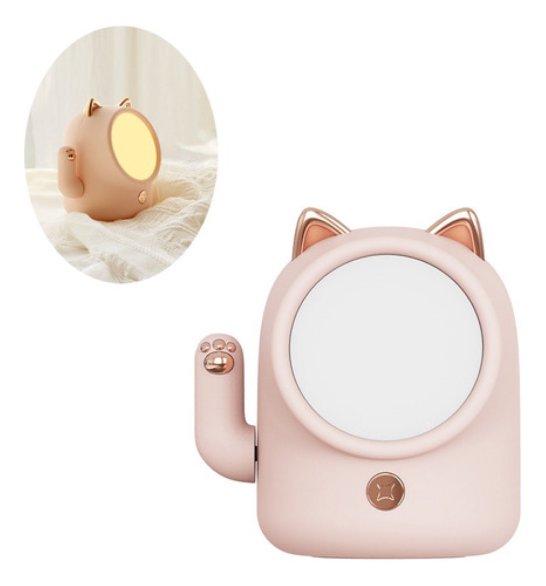 Lampara de mesa gato pantalla blanco estructura rosa