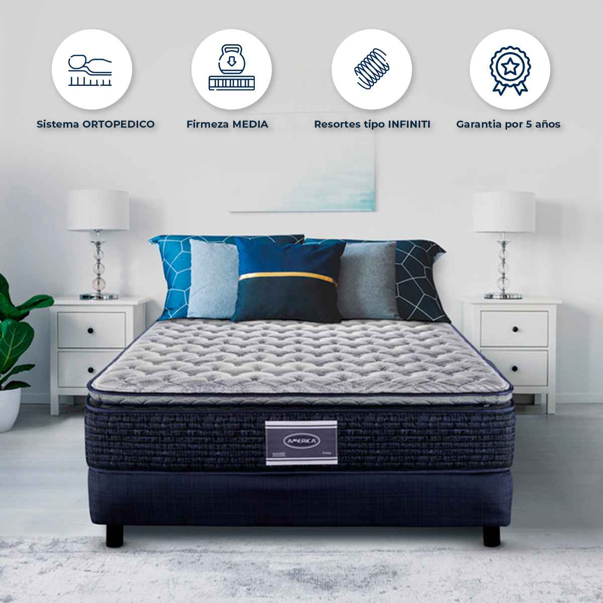 Colchón Queen Size América Frida + Almohadas Atlas Basic