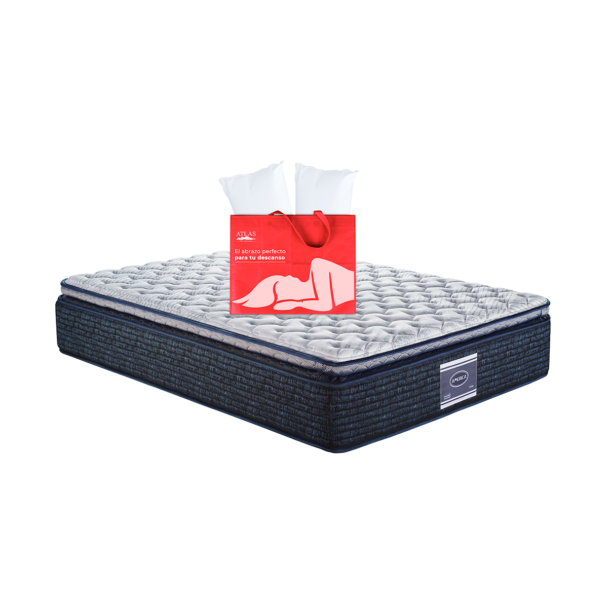 Colchón Queen Size América Frida + Almohadas Atlas Basic