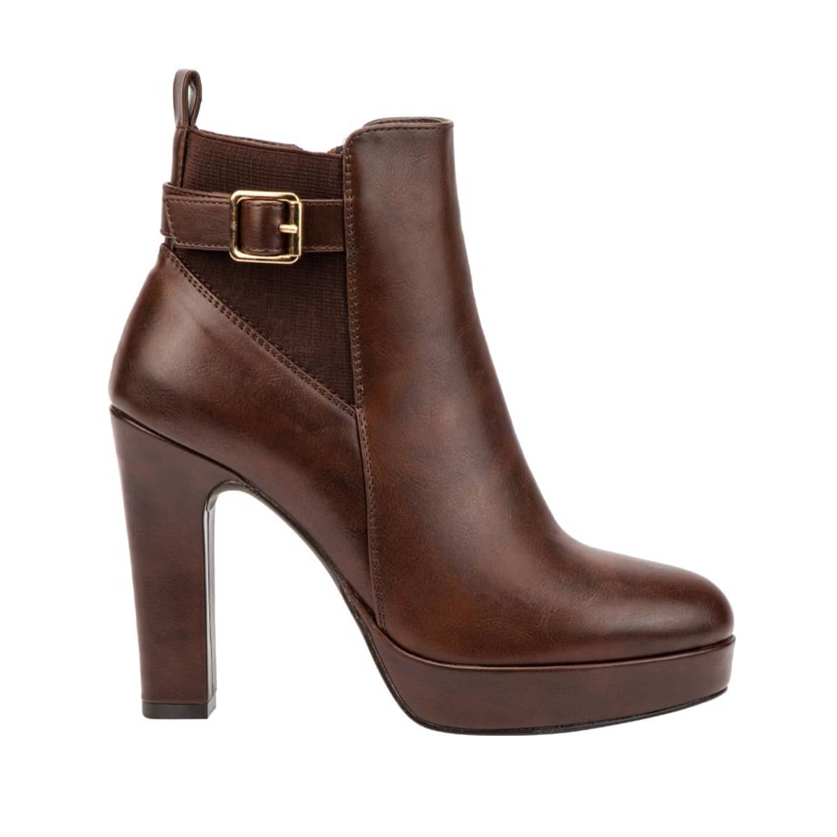 Botines de vestir marca Yaeli color café, con tacón forrado y plataforma, mod. 1087830