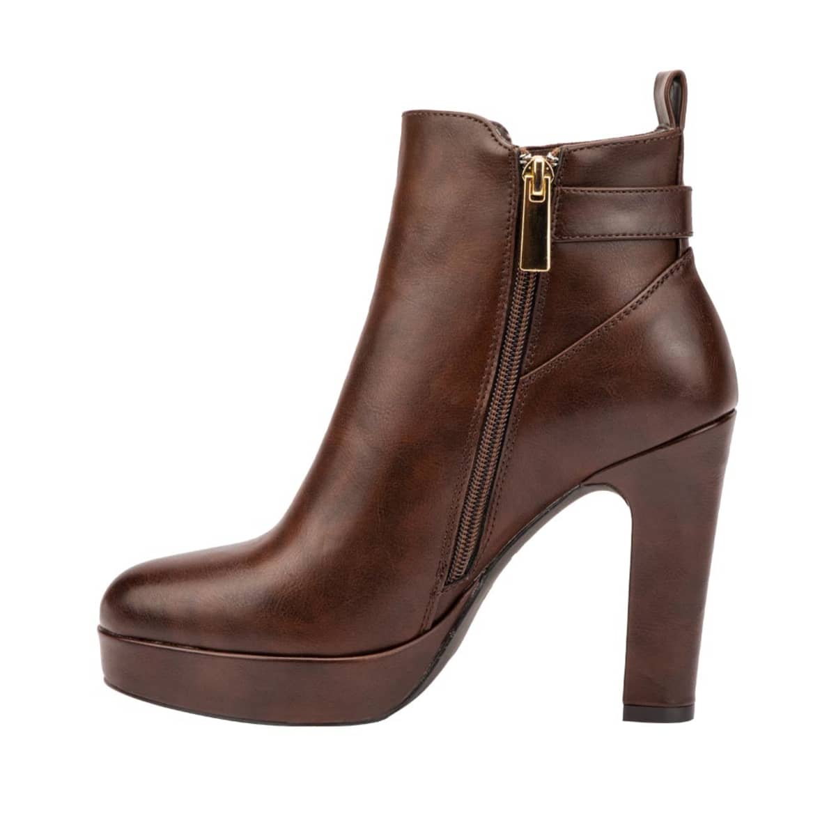 Botines de vestir marca Yaeli color café, con tacón forrado y plataforma, mod. 1087830