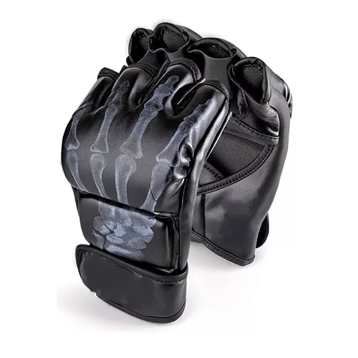 Guantes De Boxeo Con Entrenamiento De Medio Dedo Kickboxing Diseño Negro