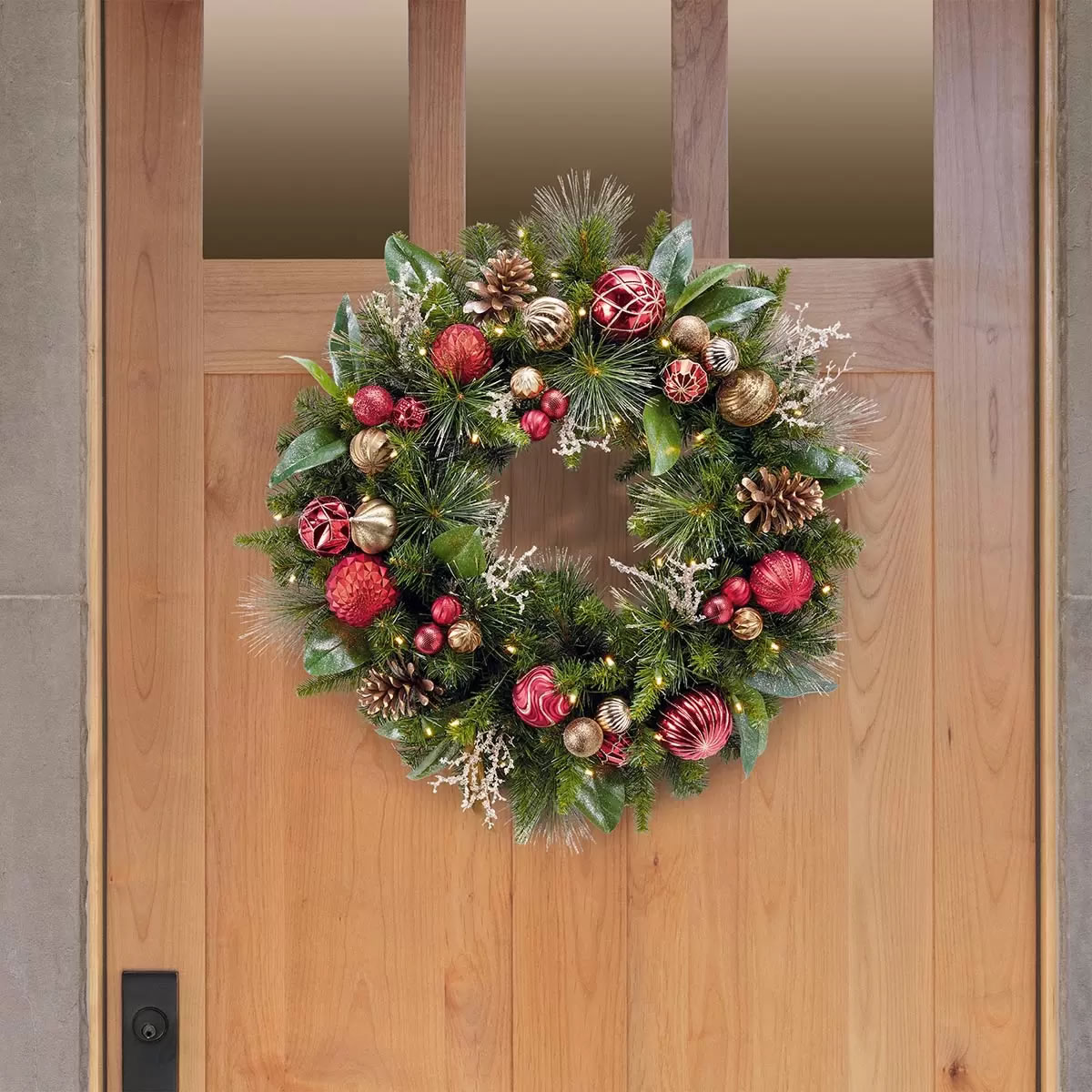 Corona Navideña 1601395-2 Preiluminada Con Luces LED - Rojo