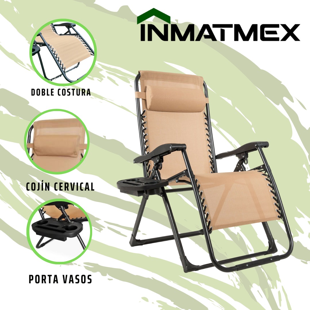 Set 2 Camastro Silla Plegable Gravdad 0 Jardin Alberca Playa Beige
