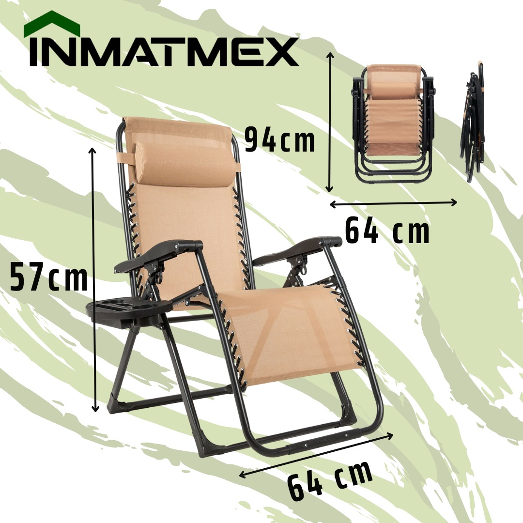 Set 2 Camastro Silla Plegable Gravdad 0 Jardin Alberca Playa Beige