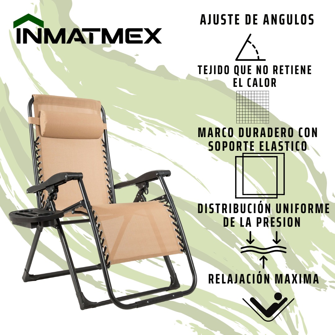 Set 2 Camastro Silla Plegable Gravdad 0 Jardin Alberca Playa Beige