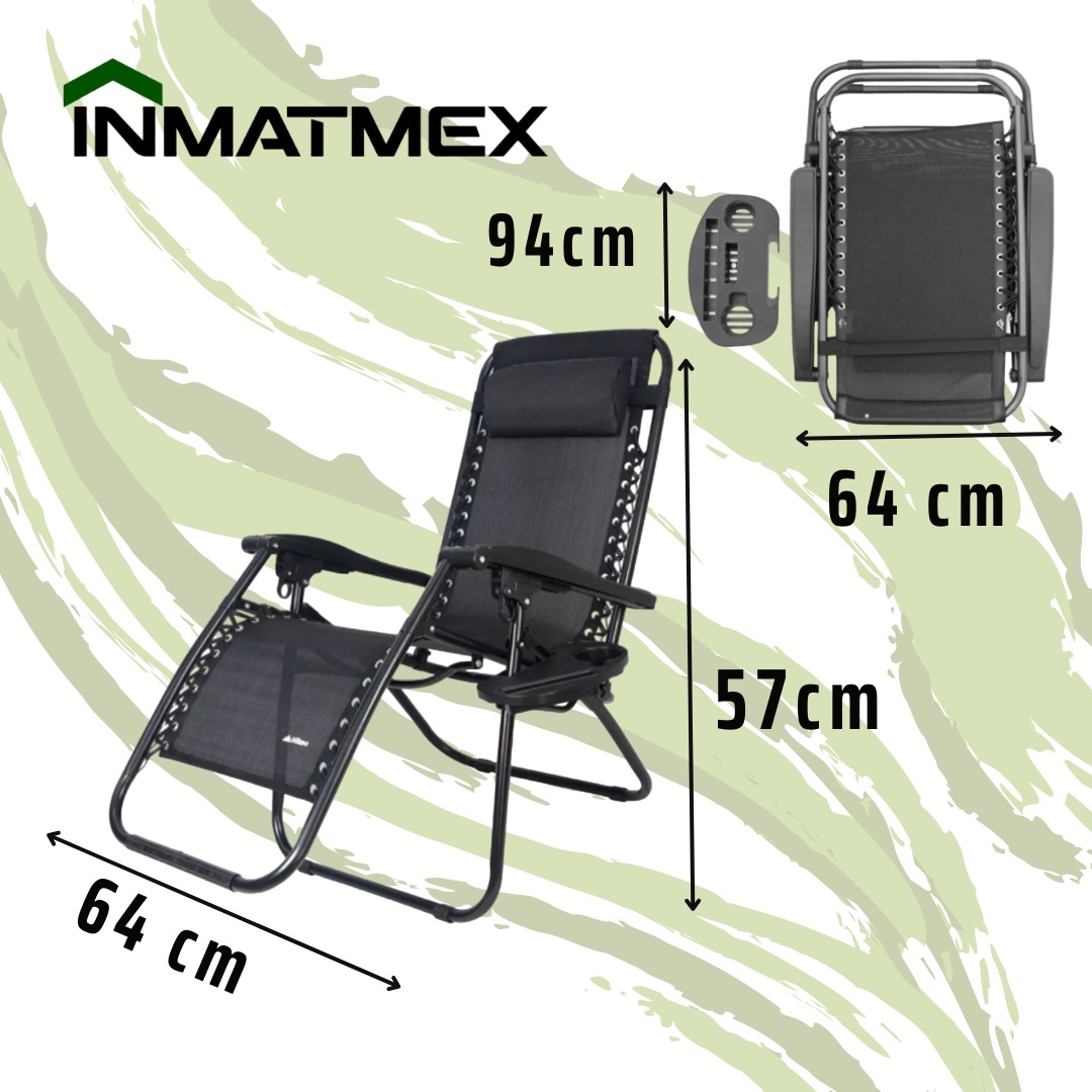 Silla Plegable Reclinable Gravedad Cero, Calidad Y Comodidad  Negro.