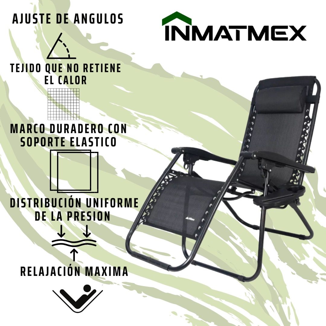 Silla Plegable Reclinable Gravedad Cero, Calidad Y Comodidad  Negro.