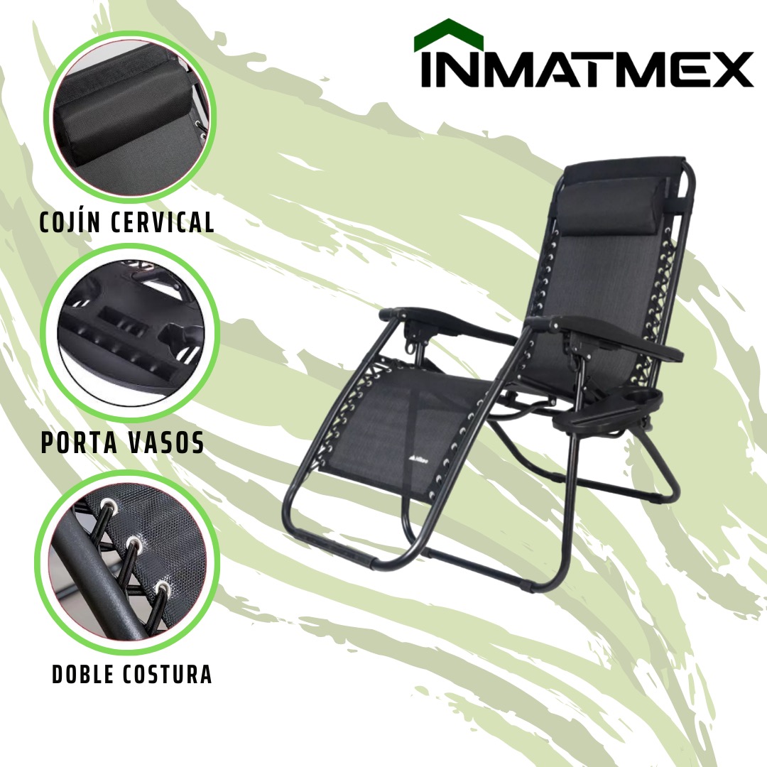 Set 2 Camastro Silla Plegable Gravdad 0 Jardin Alberca Playa Negro