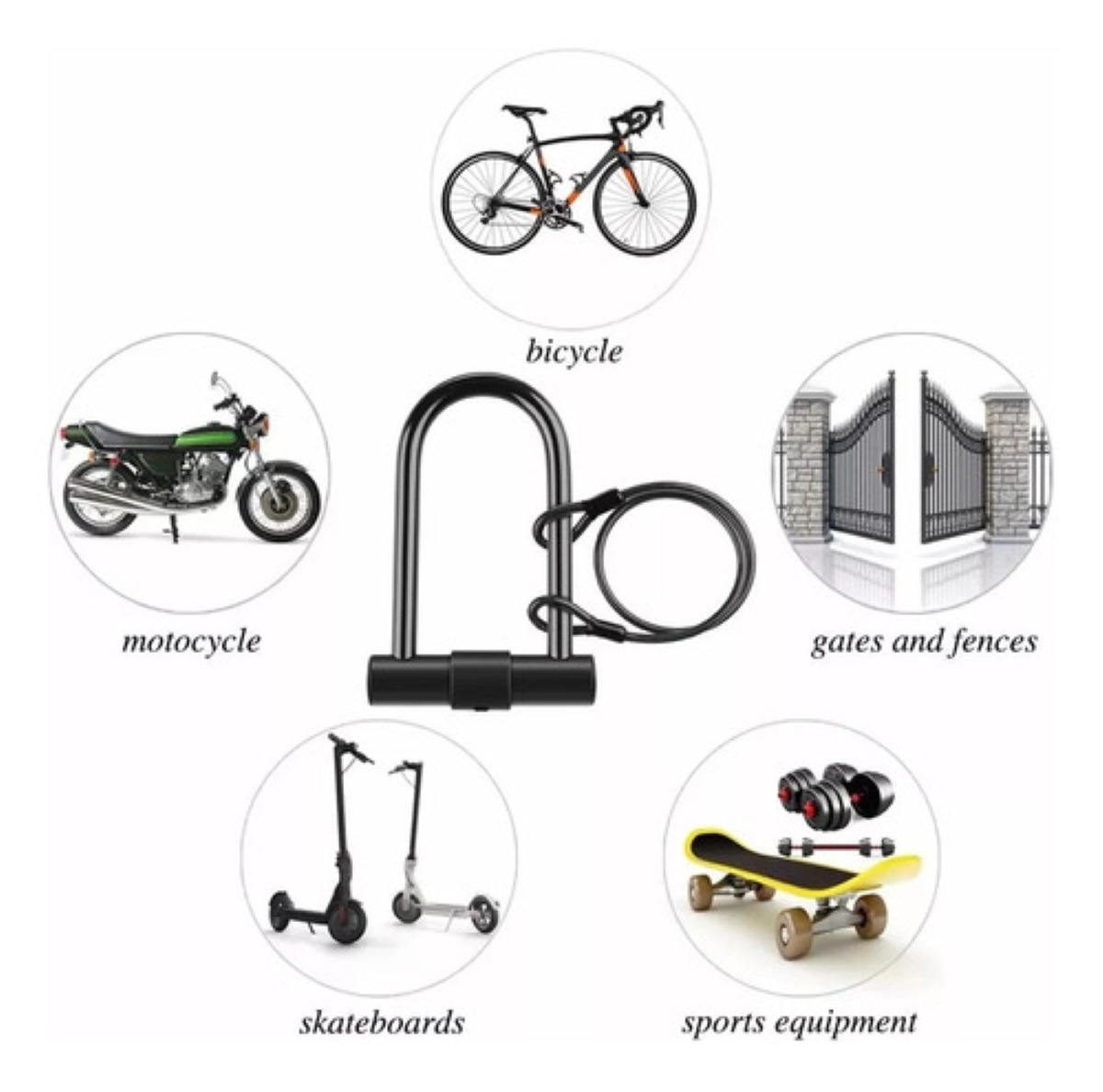 Candado Rigido Tipo U Para Bicicleta Motocicleta+1.2 M Cable Negro