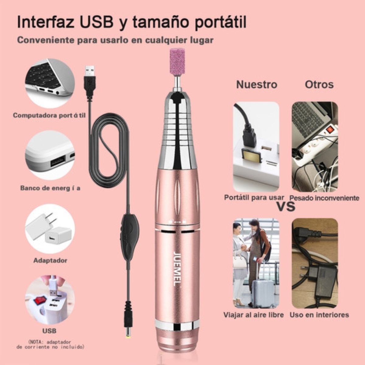Pulidor Esmeril Taladro Para Uñas Acrilicas 35000rpm( 68pcs) Rosa Metalico