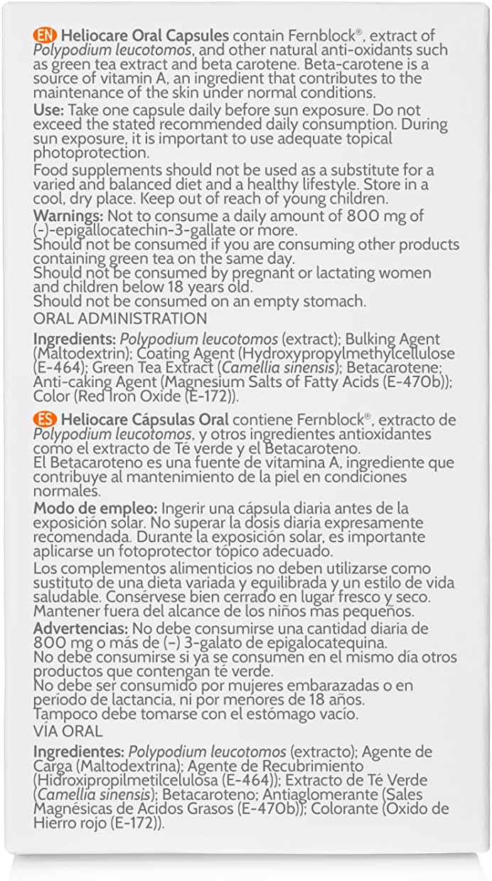 Heliocare - Protector Solar Oral neutraliza rayos UV y efecto antioxidante - 60 caps