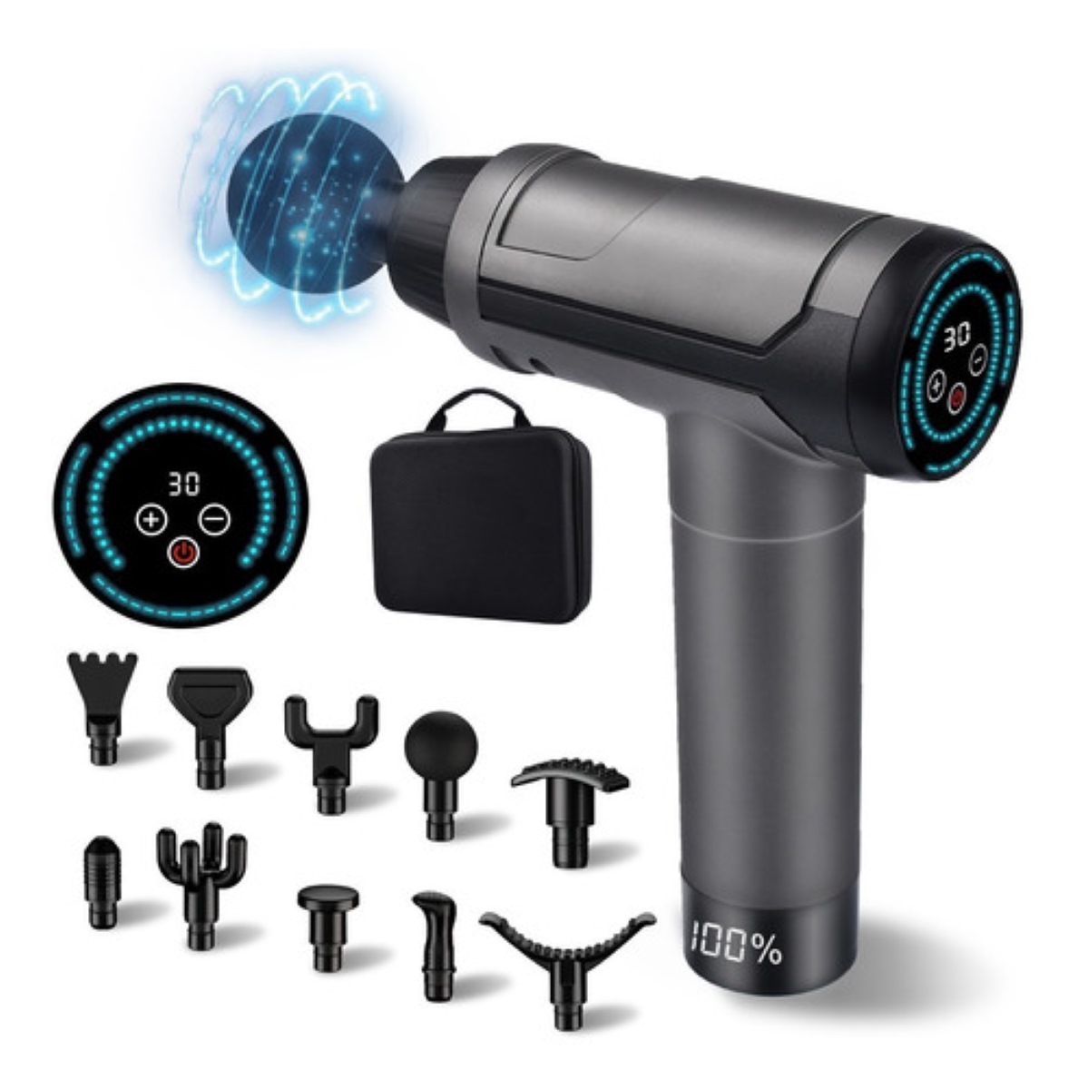 Pistola De Masaje Masajeador Electrico 10 Cabezales Gris 