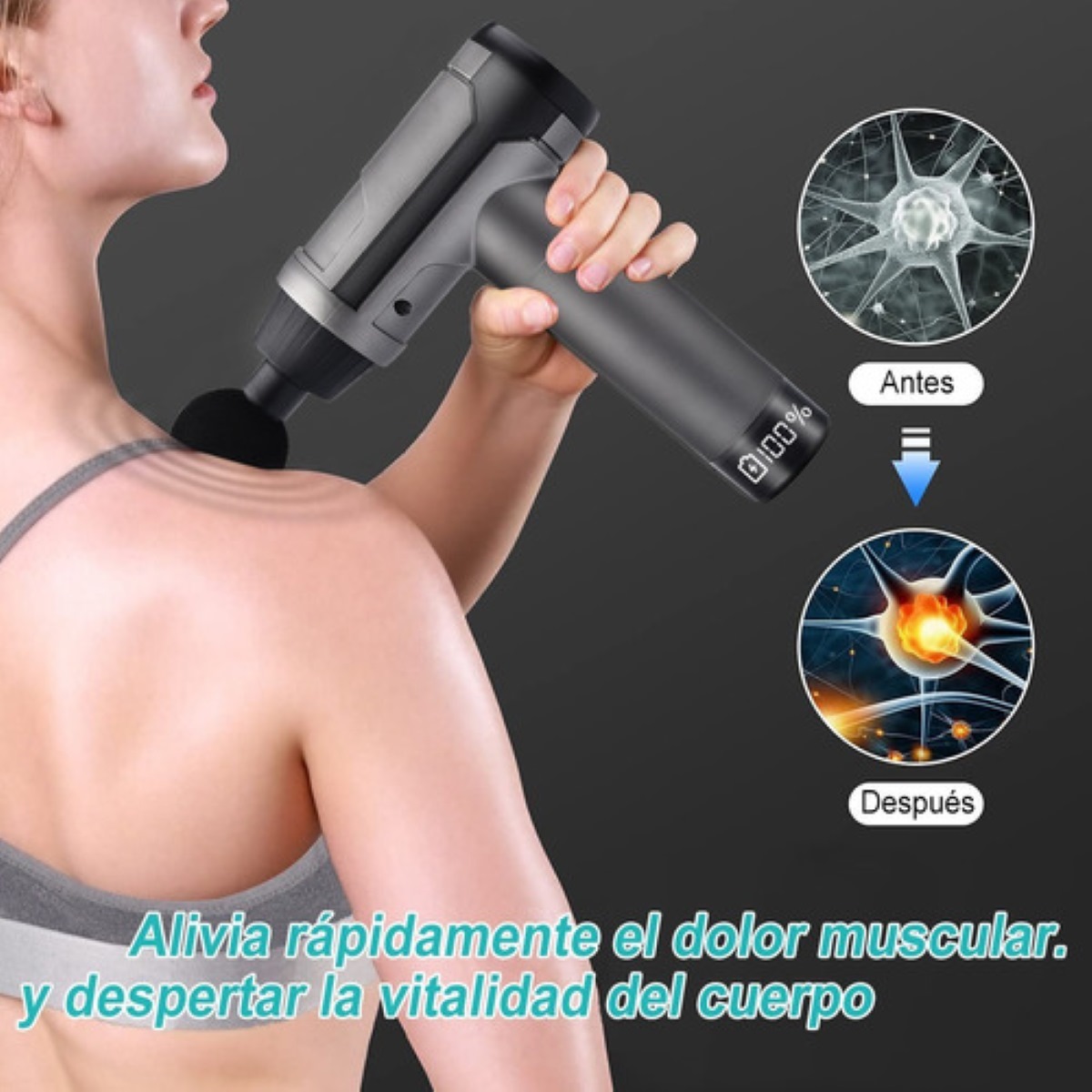 Pistola De Masaje Masajeador Electrico 10 Cabezales Gris 